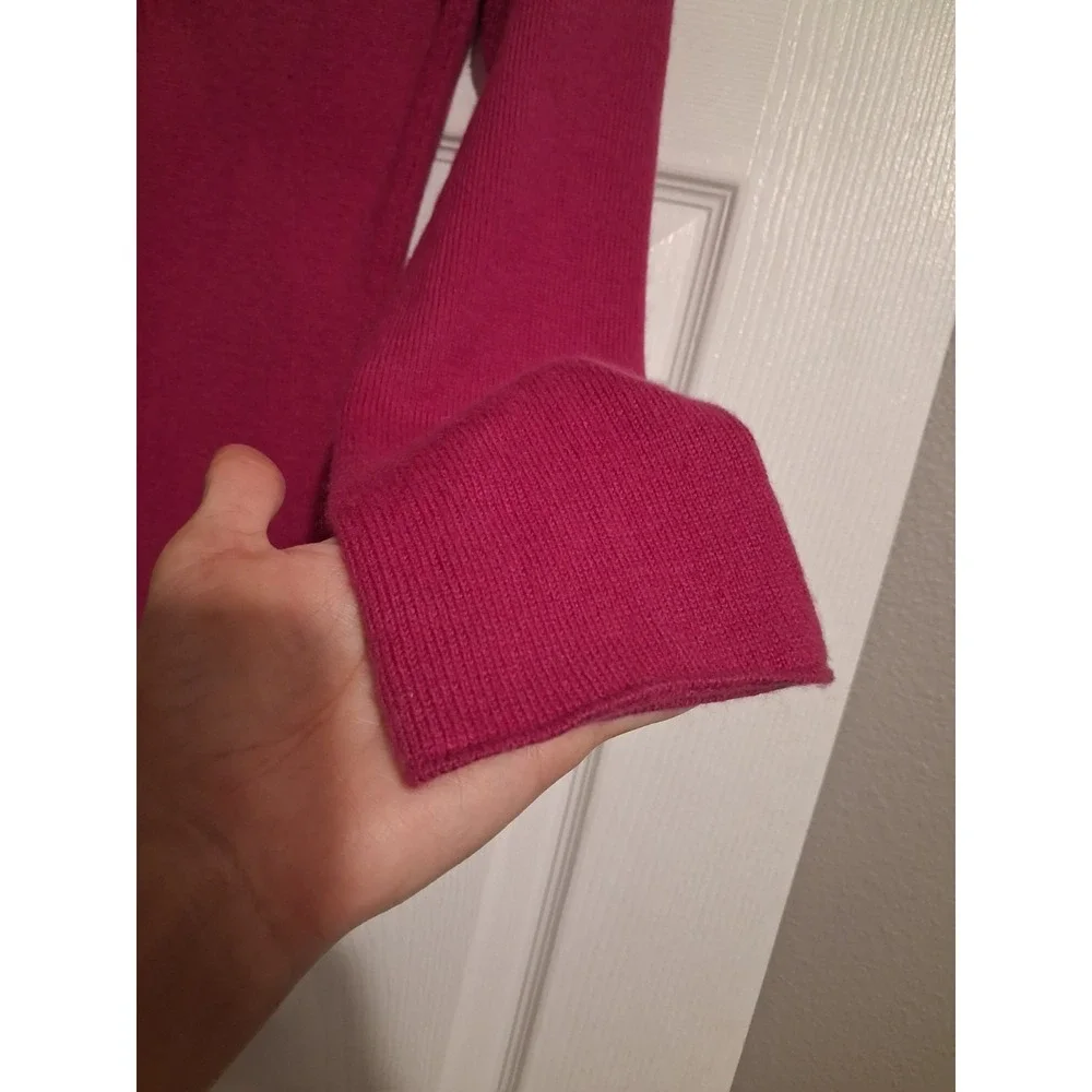 Ann Taylor Merino Wool Angora Sweater Small Magenta Deep V Neck Satin Trim